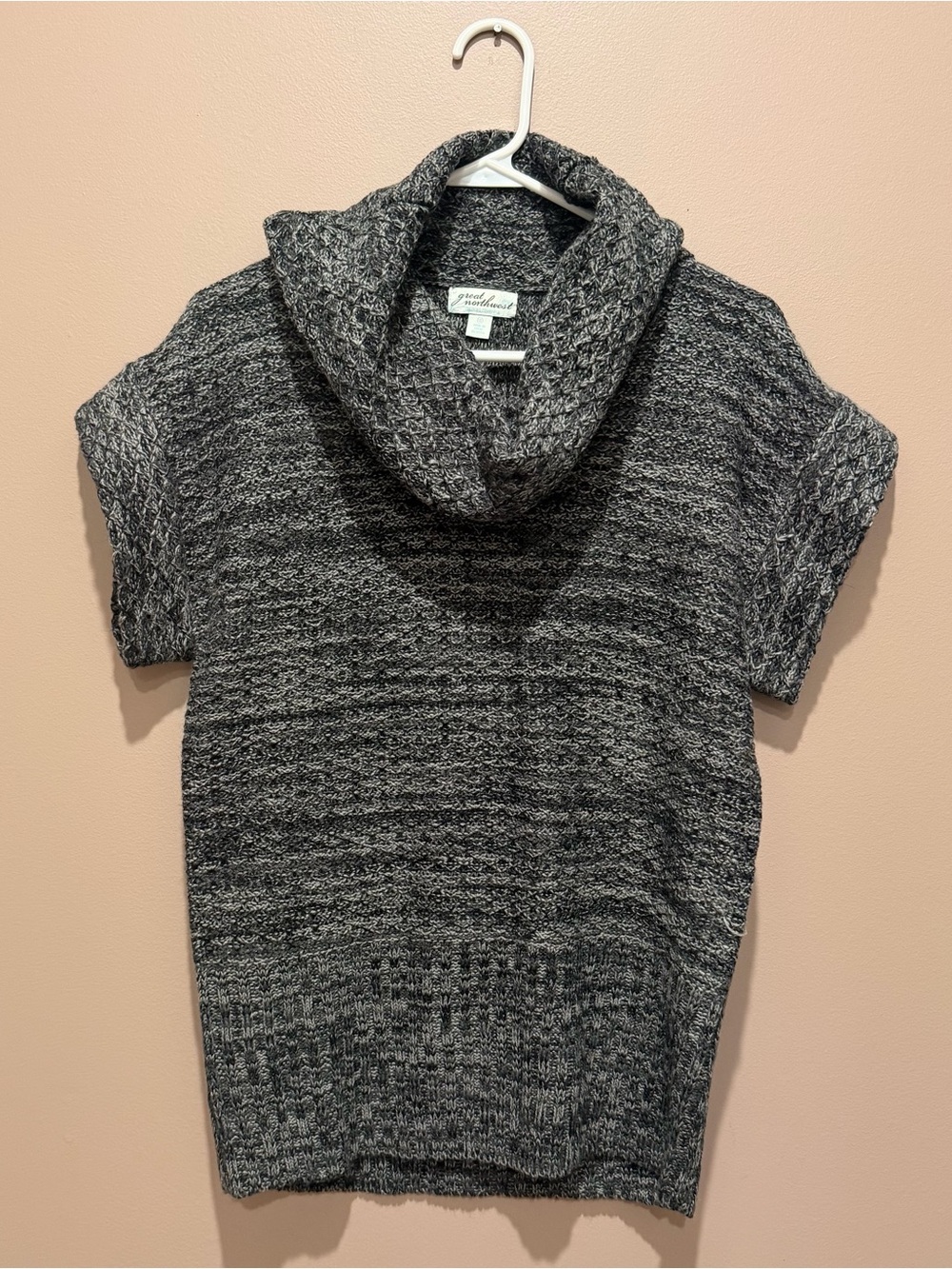 NWT Great Northwest Clothing Company Gray Marled Cowl Neck Short Sleeve Sweater